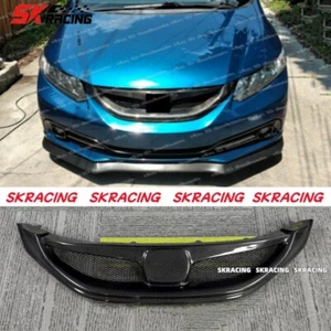 Real Carbon Fiber Front Bumper Grille Grill For 2013-2015 9th Honda Civic Sedan - Bild 1 von 15