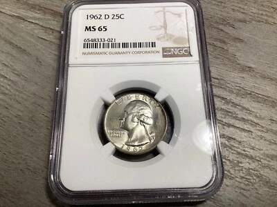 1962 D Washington Silver Quarter Graded by NGC MS65-9548333 021a  - Image 1 of 4