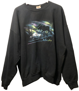 Vintage Alaska Graphic Moose Northern Lights Sweatshirt Size 2XL Crew Spell Out