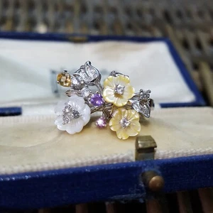 925 Sterling Silber Ring, Blume Gartenring, Perlmutt, Größe N,5 US 7 - Bild 1 von 7