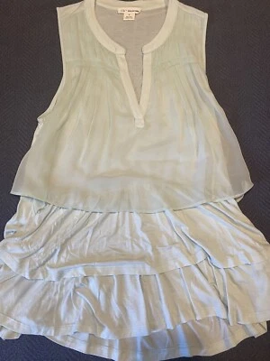 CLU + WILLOUGHBY WMS Medium Layered Ruffle V Neck Contrast Silk Anthropologie - Image 1 of 4