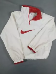 Vintage Nike Jacke Herren Medium M weiß rot 1/4 Zip Winbreaker Swoosh Logo 90s - Bild 1 von 8