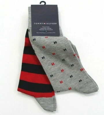 Tommy Hilfiger Hombre Pantalón Calcetines Conjunto de 2 Pares Logo y Rayas Gris Rojo y Azul Foto 1 de 3