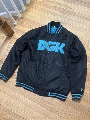 CHAQUETA BOMBER UNIVERSITARIA USADA 6/10 DGK GHETTO NEGRA Y AZUL VERDE AZULADO GRANDE Foto 1 de 4