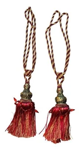 Vintage Burgunderrot Gold große Raffhalter Quasten (2) mit Perlenakzent - Bild 1 von 9