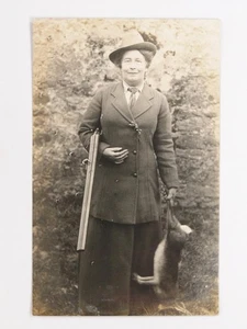 Woman Hunter Hunting With Shotgun & Rabbit c1910s VTG Real Photo Postcard - Picture 1 of 2