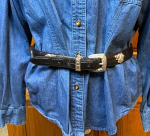 Talbots Hundeliebhaber schwarz Krokoleder Gürtel versilbert Hunde Western Größe XL - Bild 1 von 13