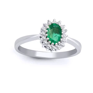 9ct White Gold Jewelco London Diamond Emerald Classic Royal Cluster Ring 9mm - Picture 1 of 4
