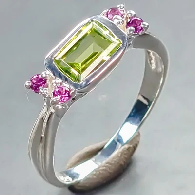Handmade Natural Peridot Ring 925 Sterling Silver Size 7.25 /R440343 - Image 1 of 4