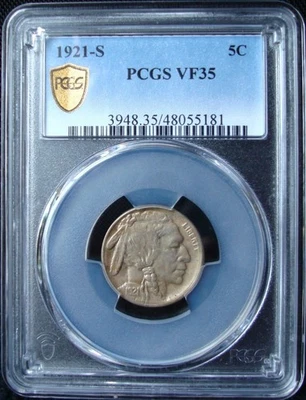 1921-S Buffalo Nickel - PCGS VF 35 - Gold Shield - Image 1 of 4