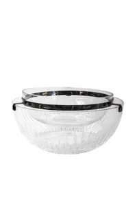 Baccarat France Crystal Double Bowl Silver Plated Bracket Serving Set Clear 10" - Picture 1 of 5