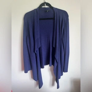 Eileen Fisher Waterfall Open Front Silk Cotton Cardigan Indigo Blue Medium - Bild 1 von 5