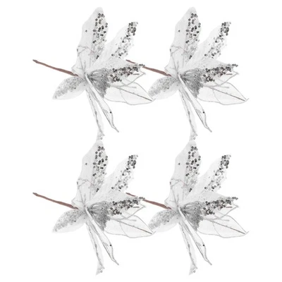  6 Pcs Fiori Di Poinsettia Artificiale Decorazioni Per L'albero Natale - Immagine 1 di 4