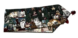 Vintage Weihnachtsbaum Wandteppich Katze Kätzchen Teddybär Spielzeug Tischläufer Quasten 65 - Bild 1 von 9