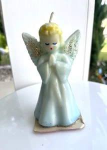 Vintage Gurley Praying Christmas Blue Angel Candle 5” Holiday Seasonal WingGirl - Picture 1 of 7