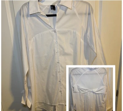 Ravel 蝴蝶结背部衬衫,尺寸小号纽扣高低下摆袖口,工作商务 — 第 1/4 张图片