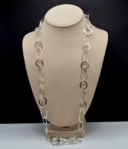 Kenneth Cole Karriere glänzend silberfarben oval und Kreis modern Halskette 40 Zoll - Bild 1 von 19