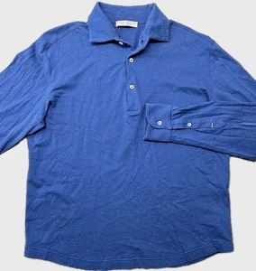 Luca Faloni Italy Langarm Baumwolle Polo Herren Mittelblau Luxus Piqué Polo - Bild 1 von 10
