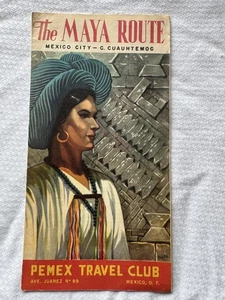 1950s The Maya Route PEMEX Travel Club Broschüre Mexiko-Stadt nach Cuauhtemoc Karte - Bild 1 von 4