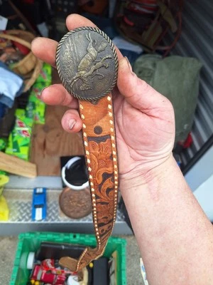 1950s Kids Leather Belt &Brass Buckle Belt Says BOBBY - Image 1 of 2