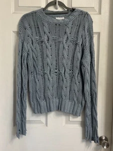 Sablyn Mitzy Women's Blue Loose Cable Knit Sweater Small Distressed Cuffs - Picture 1 of 7