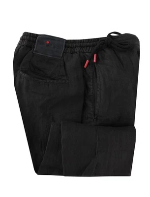 $1150 Kiton Black Solid Linen Pants - Slim - (KT828256) - Image 1 of 4