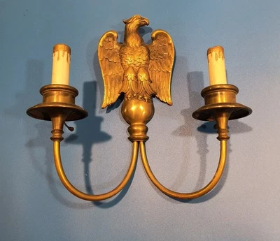 Early Eagle 2-Arm Wall Sconce Bronze Pull Chain 12" tall Poss. Caldwell - Image 1 of 4