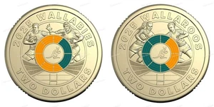 Set of 2 Wallabies Wallaroos Rugby Coins $2 Two Dollar Wallabys Australia - aUNC - Picture 1 of 4