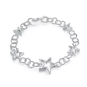 Star Chain Bracelet Sterling Silver 7.25 Inch - Picture 1 of 12