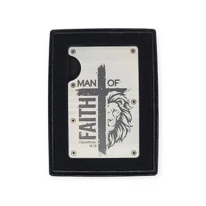 Engraved In USA, "Lion-Man of Faith," Slim Wallet, RFID Blocking, Christian, God - Picture 1 of 3