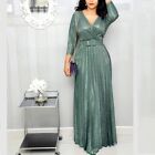 Beautiful Shiny V Neck Prom Ball Gown Long Sleeve Maxi Dress for Women