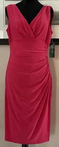 Ralph LAUREN Pink Sleeveless V-Neck Ruched-Wrap Dress In Hot Coral SZ 10 NWT - Picture 1 of 6