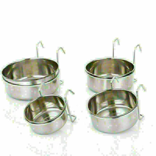 Stainless Steel Feeding Feeder Food Water Bowl with Hook For Bird Parrot Cage