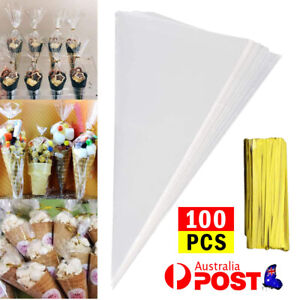 100pcs Clear cellophane cello cone sweet bags large candy kid party favour gift