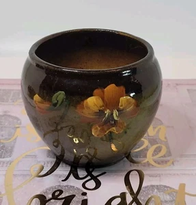 Vtg OWENS? Standard Glaze Art Pottery Vase Yellow Flowers 4" Unmarked AS FOUND - Picture 1 of 16