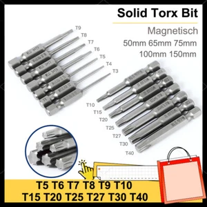 Solid Torx Screwdriver Bit Magnetic 1/4" Hex Star Security Pin T3 to T40 Long - Picture 1 of 59