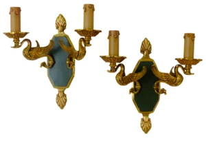 Vintage PAIR French Empire Wall Light Sconce RARE 2 Light Swans Bronze 1950 - Picture 1 of 14