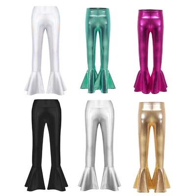 Kids Girls Ruffle Hem Sequins Legging Long Pants Performance Trouser Dress Up - Image 1 of 3