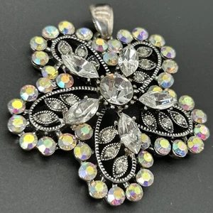 Strass Anhänger rund Wirbel facettiert funkelnd silberfarben 2" quer Mode - Bild 1 von 4