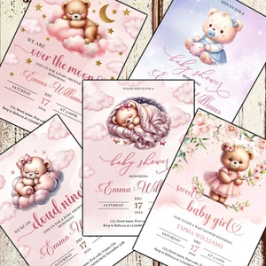 10 inviti baby shower stampati, orsacchiotto, inviti bambina, inviti rosa - Foto 1 di 21