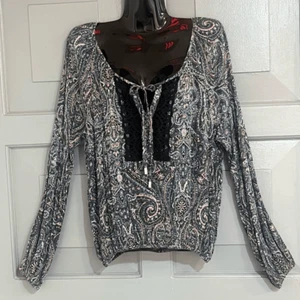 Lovestitch Langarm Viskose Boho Bauernkappe Frontdruck Top Gr. S Deadstock Neu mit Etikett - Bild 1 von 7