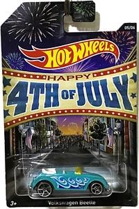 2013 Hot Wheels 1/64 Happy 4th Of July VW Beetle Convertible IN PROTECTO PACK - Picture 1 of 5
