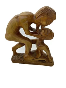 Erotic Kissing Couple Hand Carved Wooden Statue 11 inches Tall Figurine Tribal - Picture 1 of 10