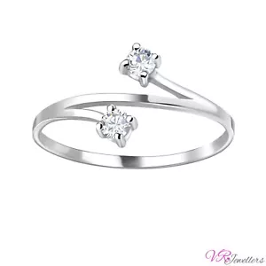 925 Ring Cubic Zirconia 2 Stone Sterling Silver Womens Ladies Ring Size L + Box - Picture 1 of 2