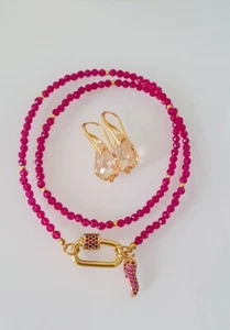 Ruby Beaded necklace / Choker & Swarovski Crystal earrings set - Picture 1 of 7
