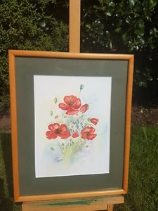STUNNING ORIGINAL WATERCOLOR PAINTING - AUDREY WALSH – POPPIES & DAISIES FLOWERS - Picture 1 of 12