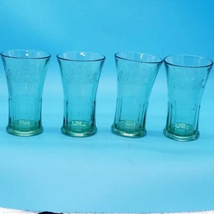 Juego de 4 vasos acampanados verdes Coca Cola de colección borde acampanado pesado Libby 17 oz. - Imagen 1 de 5