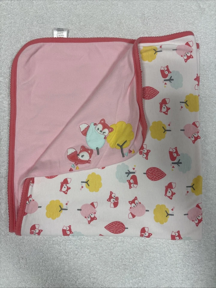 Gymboree 2014 Pink Fox Reversible Blanket Animal Friends - Image 1 of 4