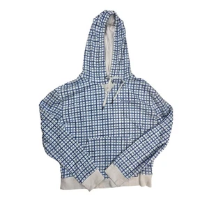 Champion Blue White Check Campus French Terry Hoodie Women's Size Medium - Picture 1 of 7