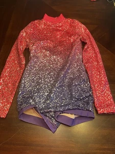Weissman Dance Costume MC 12051 Pink Purple Sequin Ombre Long Sleeve Biketard - Picture 1 of 3